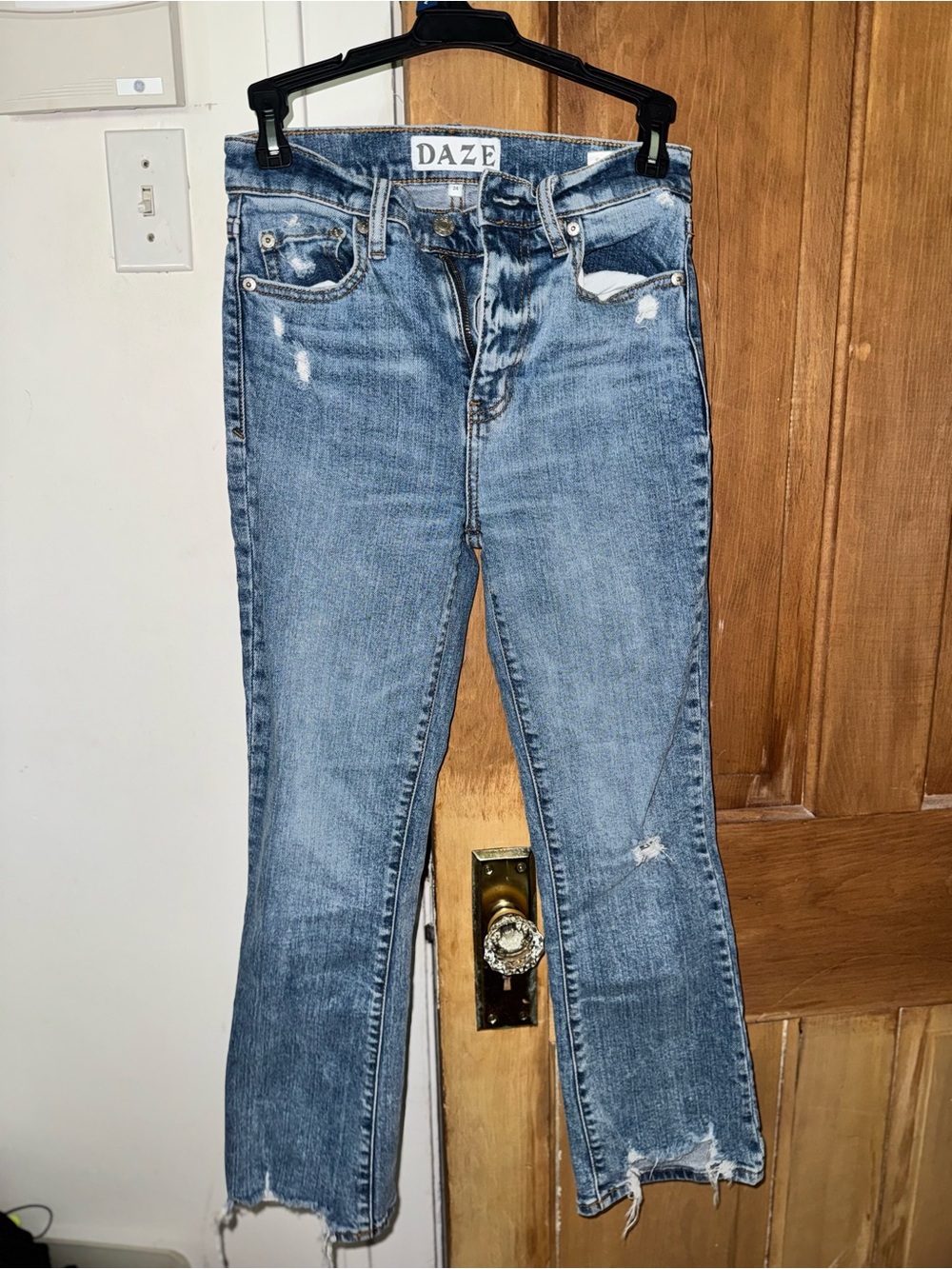 DAZE Mid-Rise Light Blue Cropped Flare Jeans